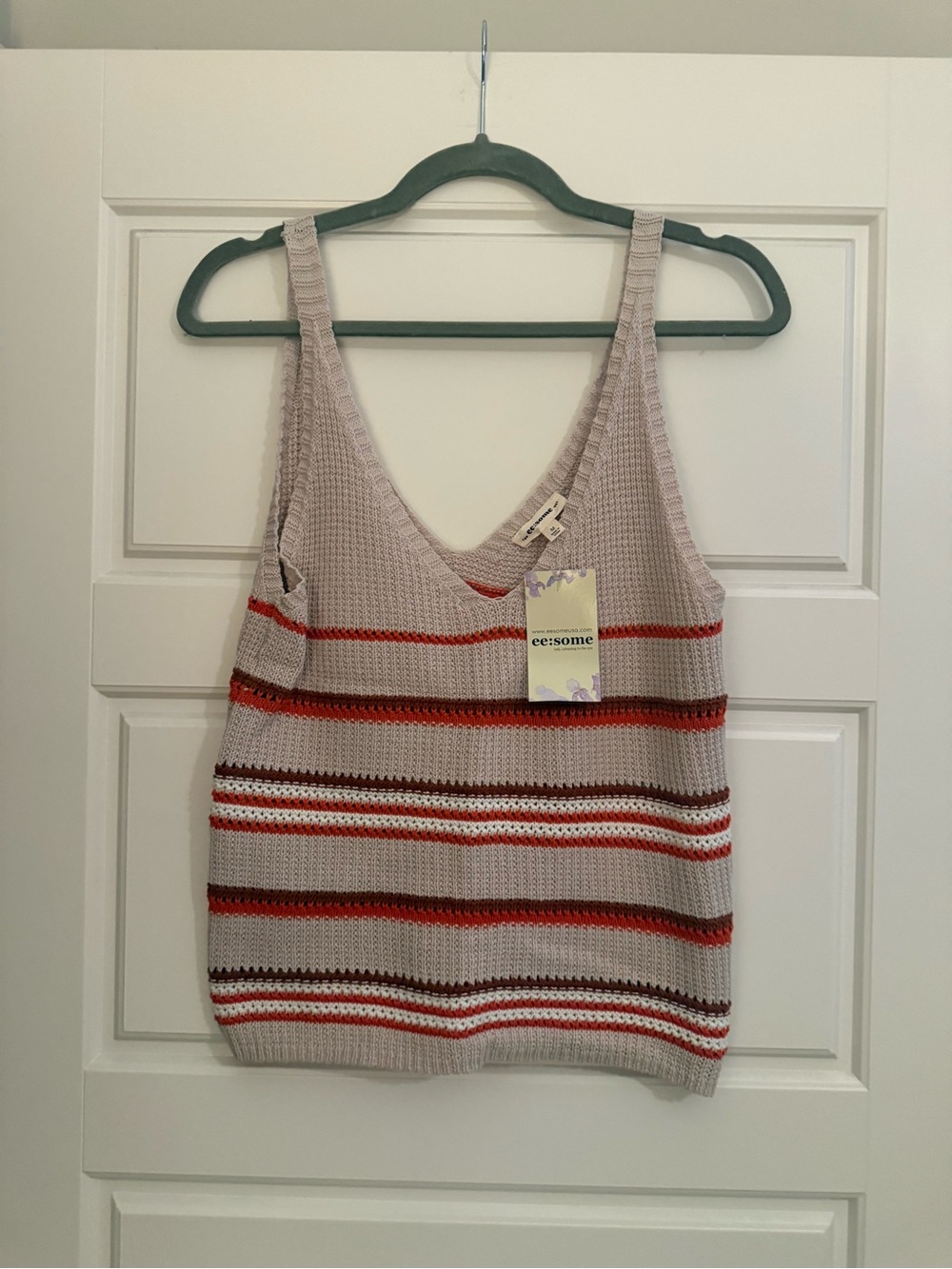 eesome Striped V-Neck Knit Tank in Beige, Red and Brown